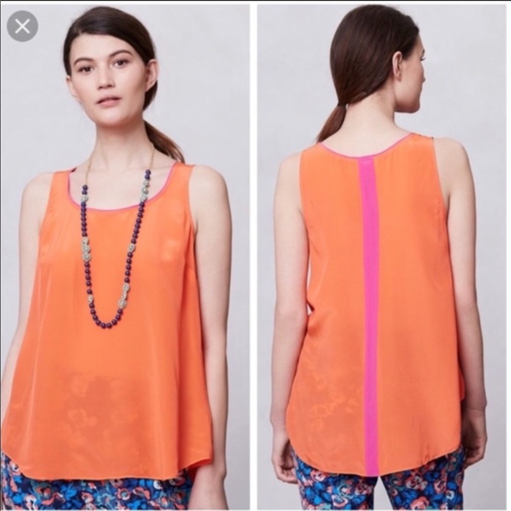 Anthropologie Maeve Orange Silk Tank